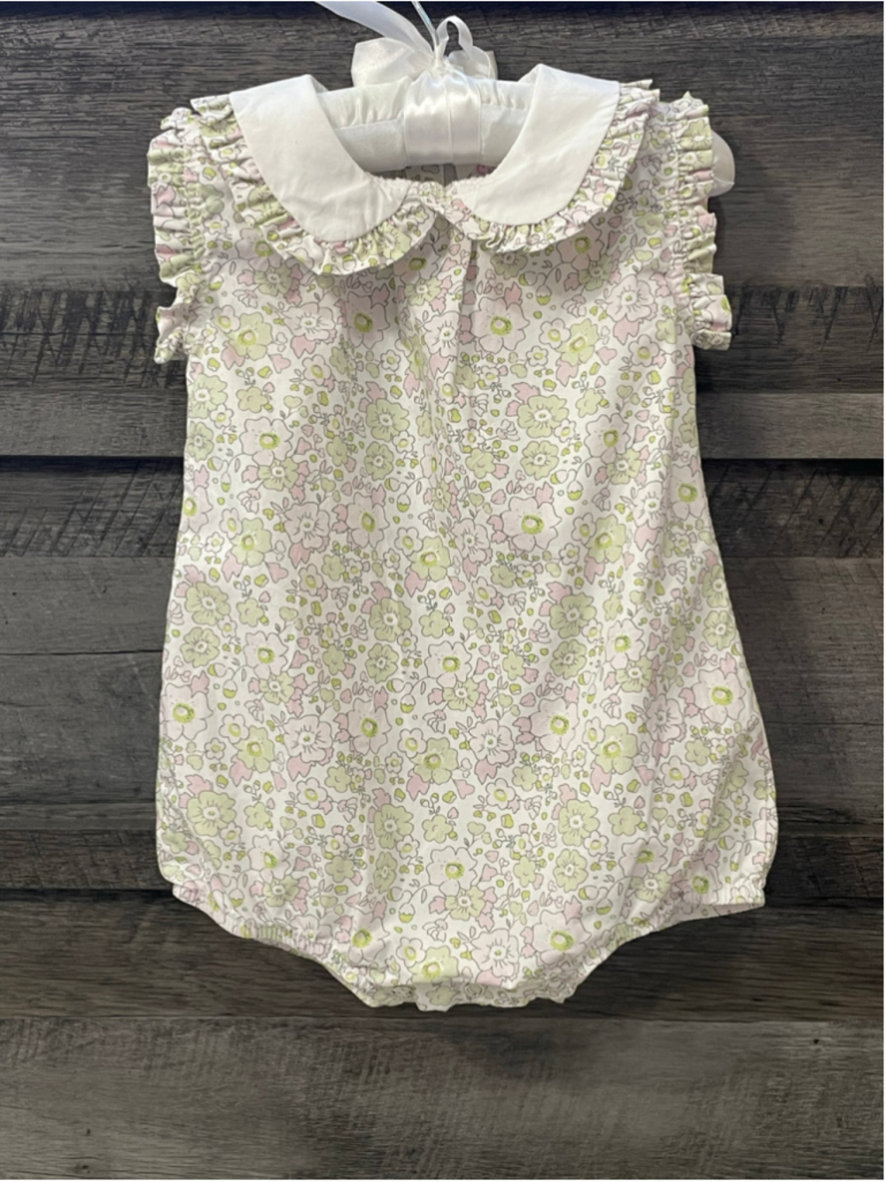 Stitchy Fish Floral Peter Pan Collar Bubble Romper 12 Months Ruffle One Piece
